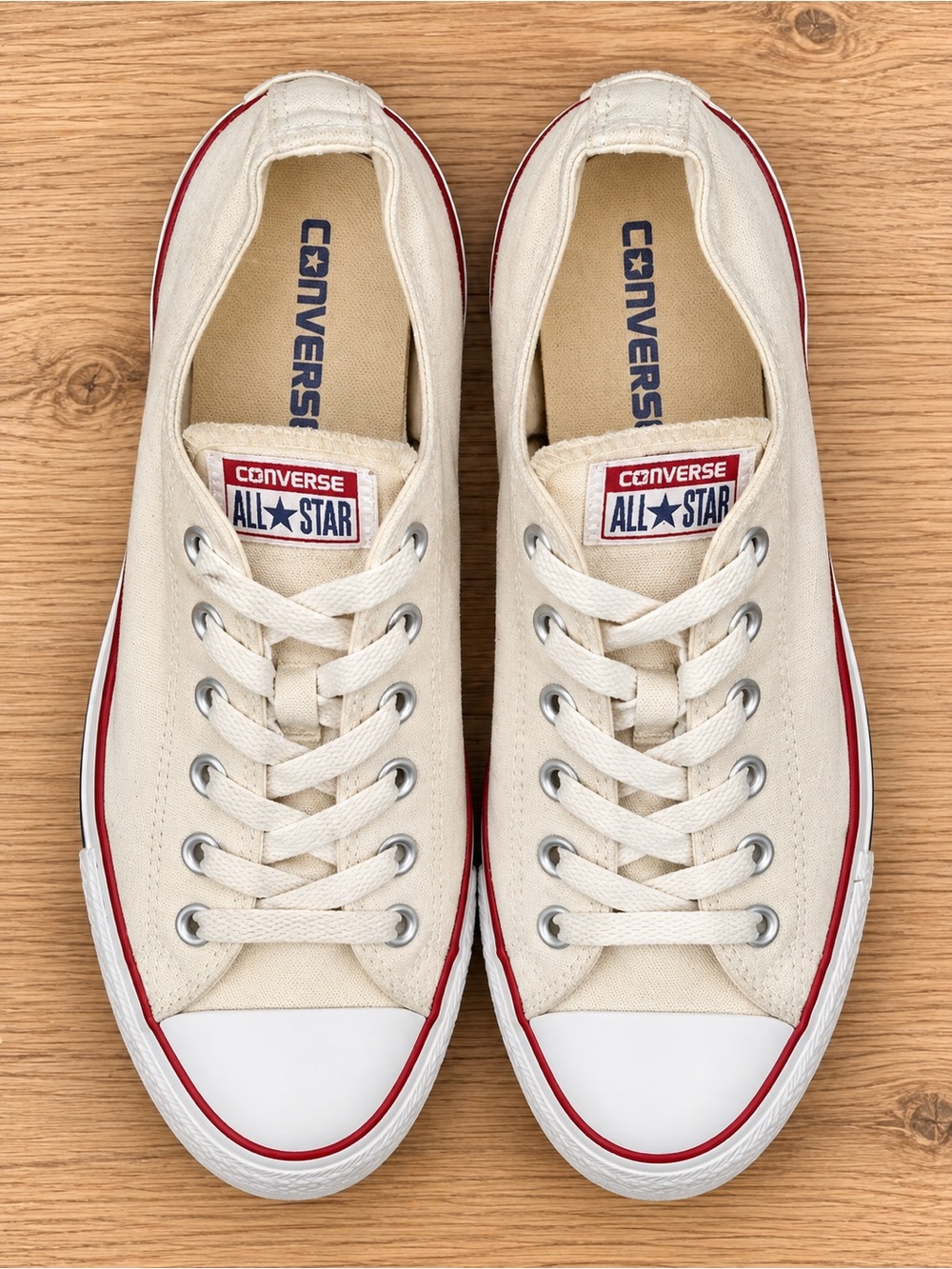Converse All Star Canvas Sneakers in Cream with Red Trim